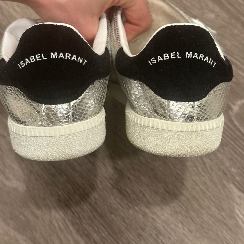 Isabel Marant Beth Metallic Silver Lizard Embossed Goat Leather Sneaker 7 Luxury - Picture 4 of 8